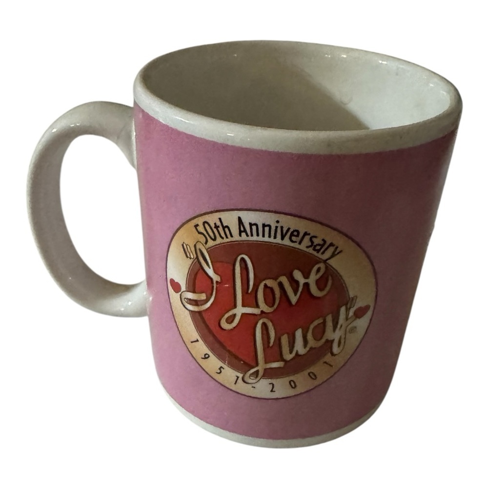Vintage 2001 I Love Lucy 50th Anniversary Ceramic Mug Pink Coffee Cup Vandor